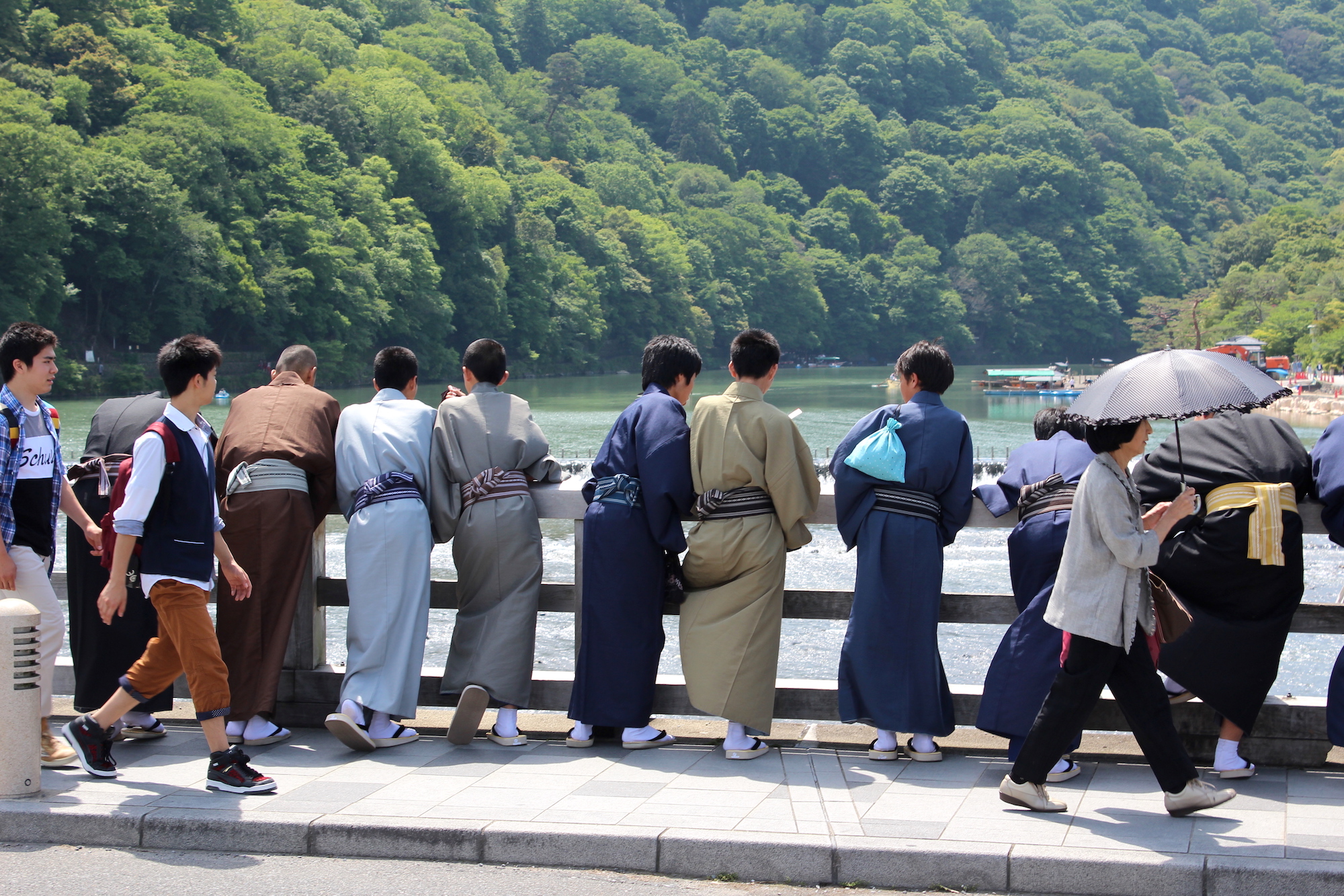 A group of student in traditional wafuku, traditional japanese attire