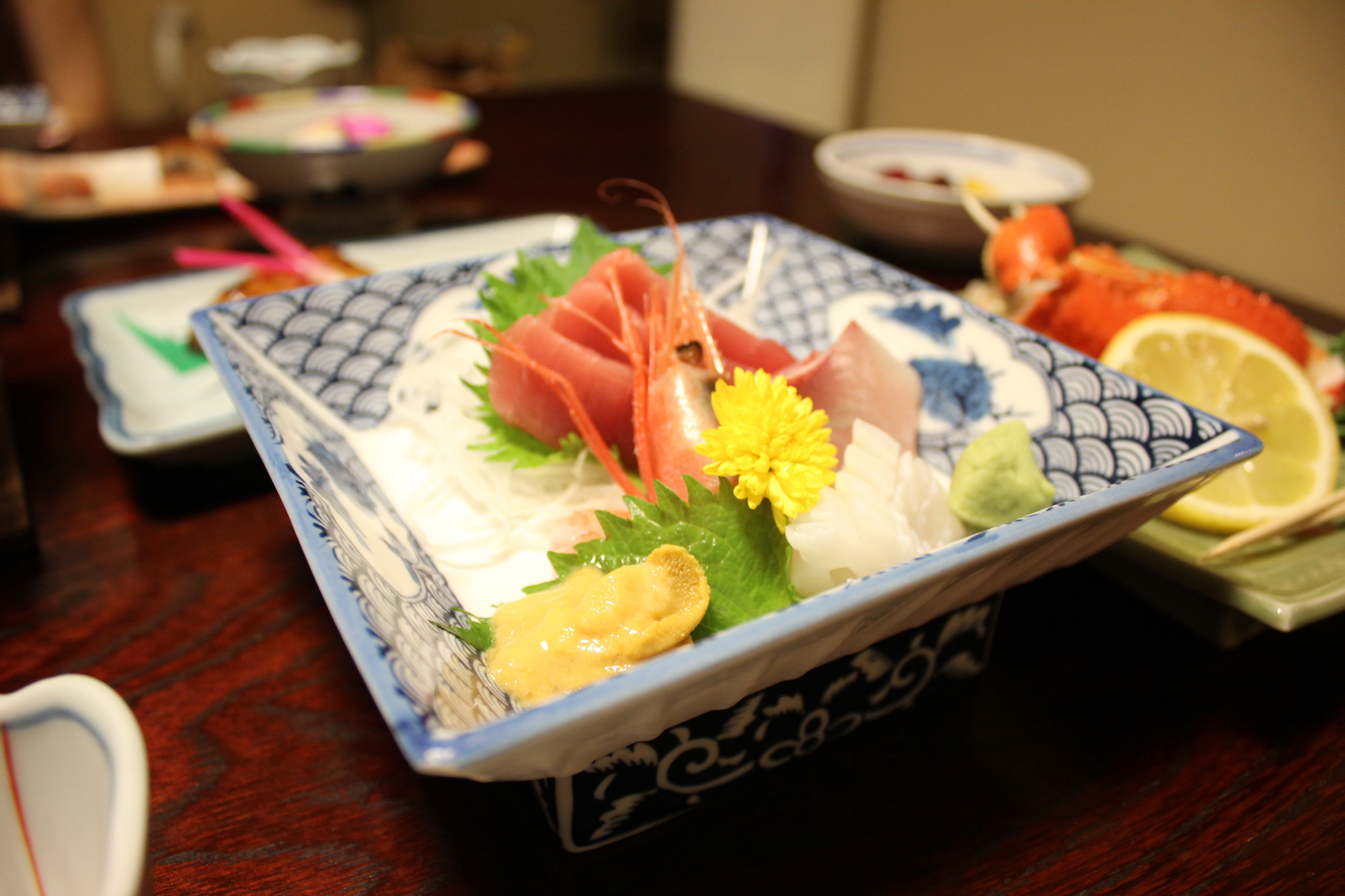 Ami ebi and assorted sushi